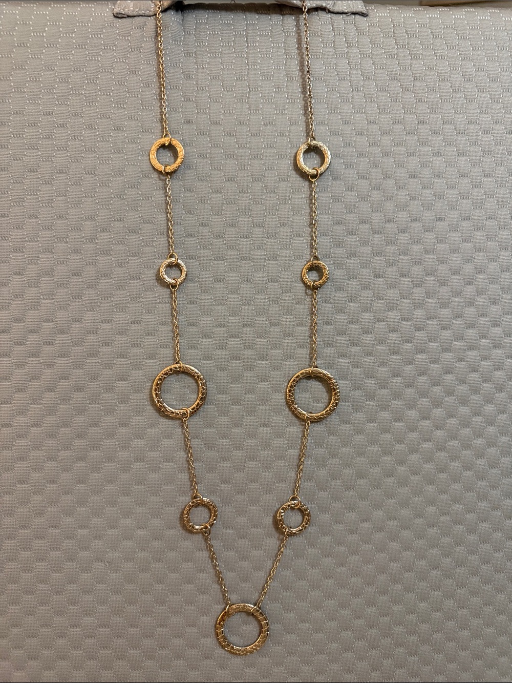 Textured Gold Circle Link Long Necklace